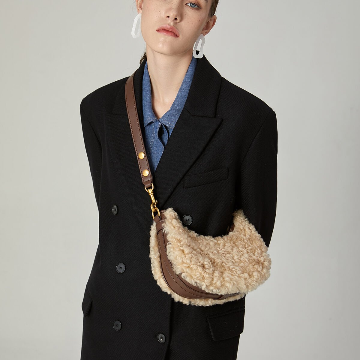 Apricot Beige Furry Mini Daily Shoulder Bag