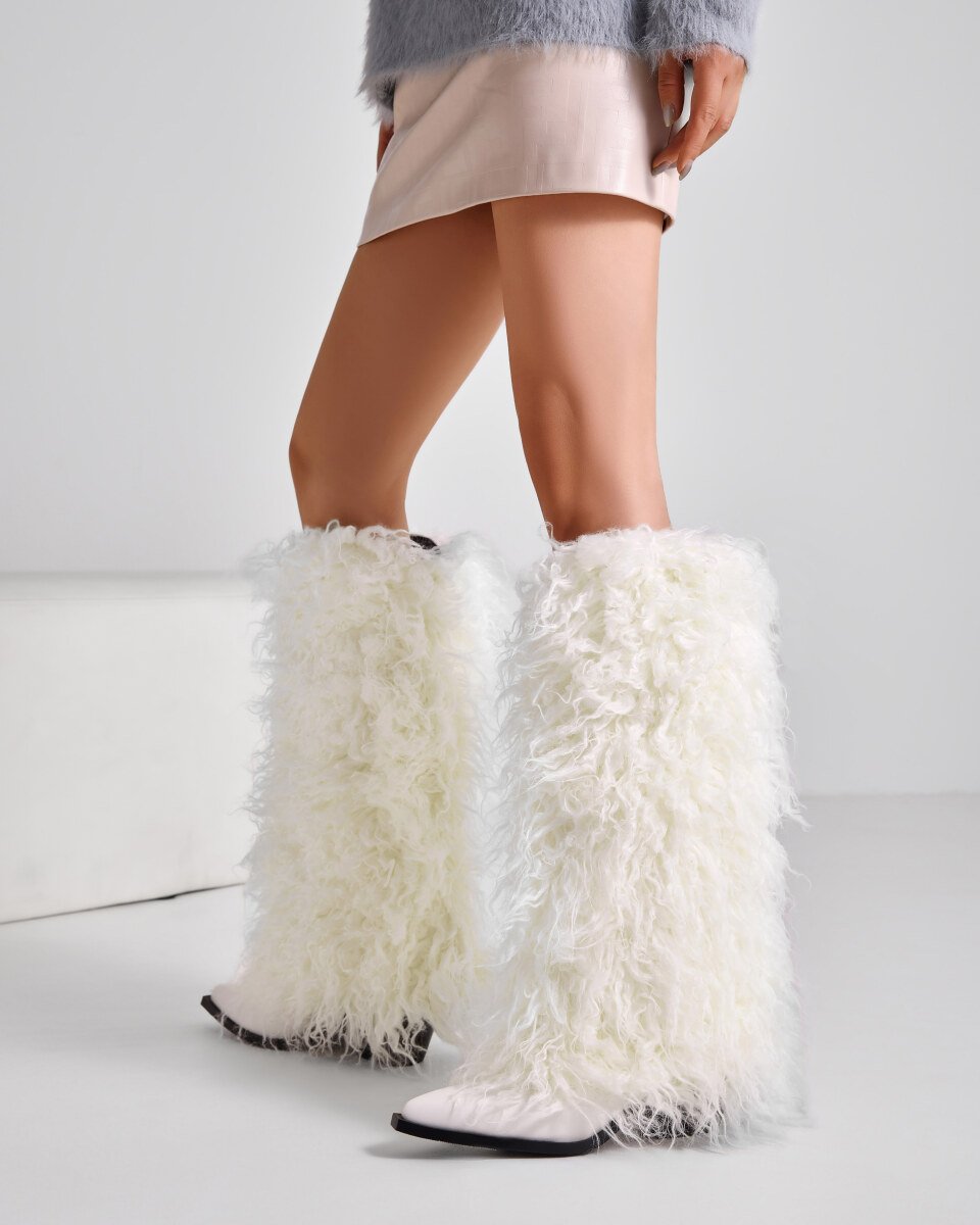Arctic Whisper White Fur Knee High Boots