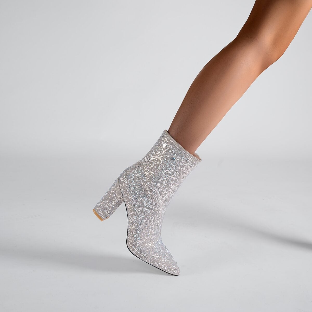 Bedazzled Silver White Mid Ankle Boots