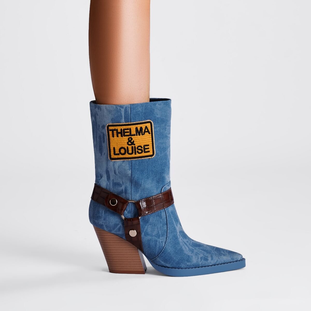 Blue Denim Mid Calf Boots