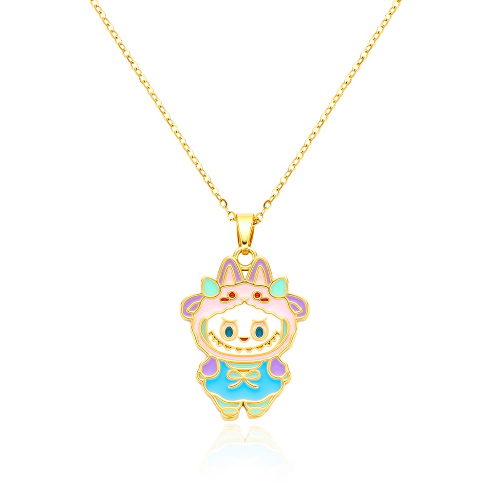 bts x Labubu Enamel Moon Meadow Gold Necklace