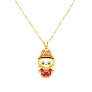 bts x Labubu Enamel Street Scout Gold Necklace
