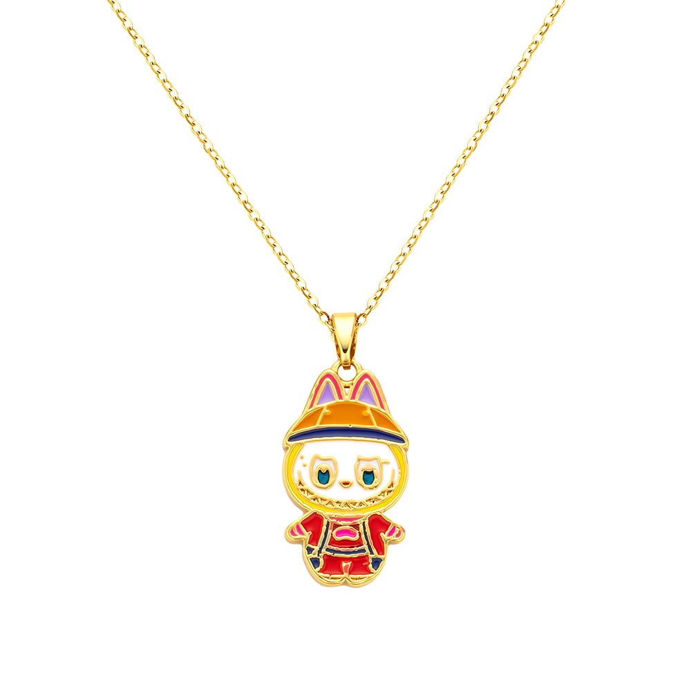 bts x Labubu Enamel Street Scout Gold Necklace
