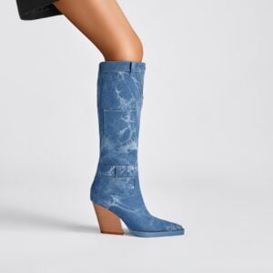 Classic Pointed Toe Pocket Denim Knee High Boots
