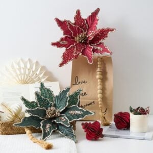 Evergreen and Crimson Poinsettia Stems