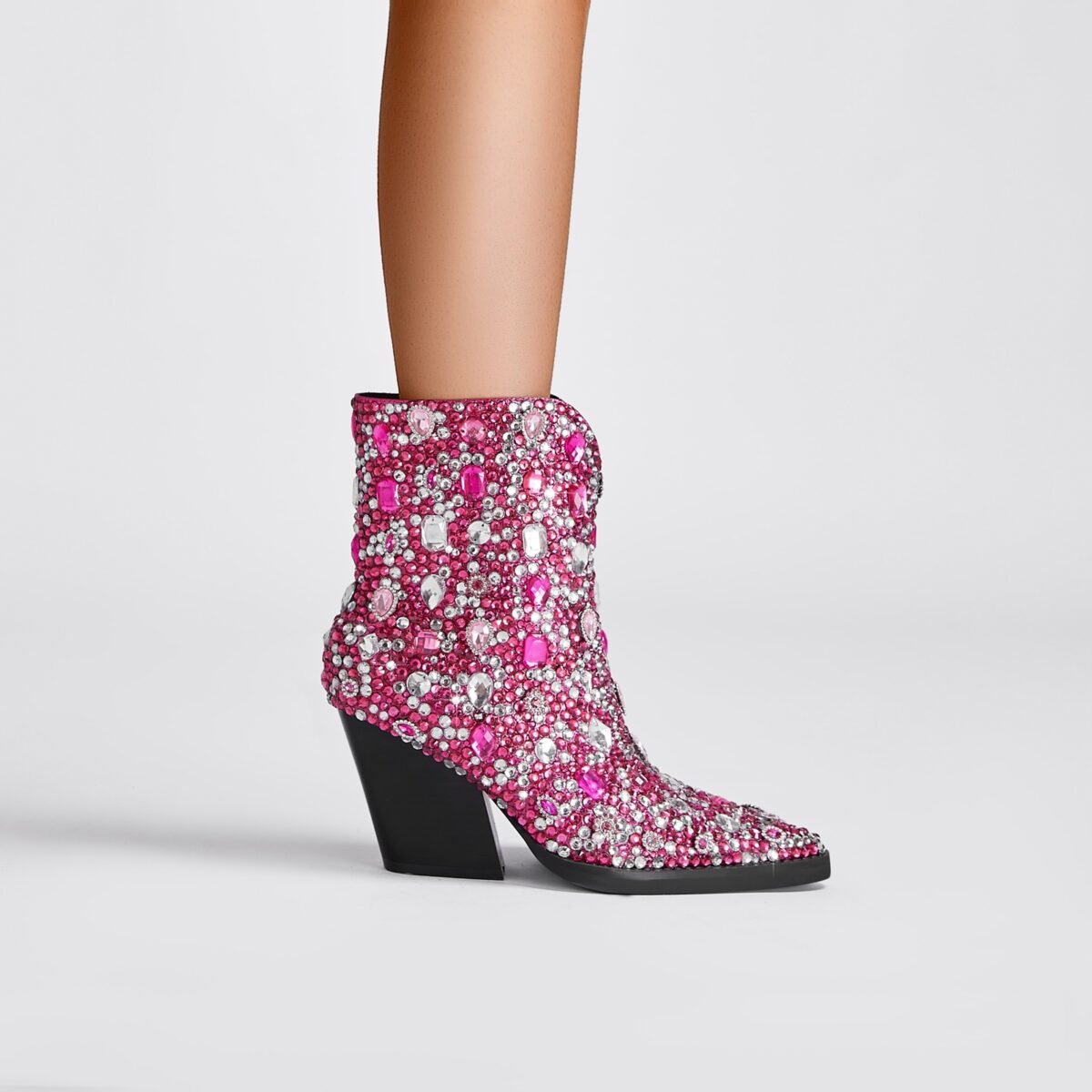Fully Rhinestone Beaded Stage Performance Ankle Boots