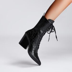 Lace Up Snakeskin Pointed Toe Ankle Boots