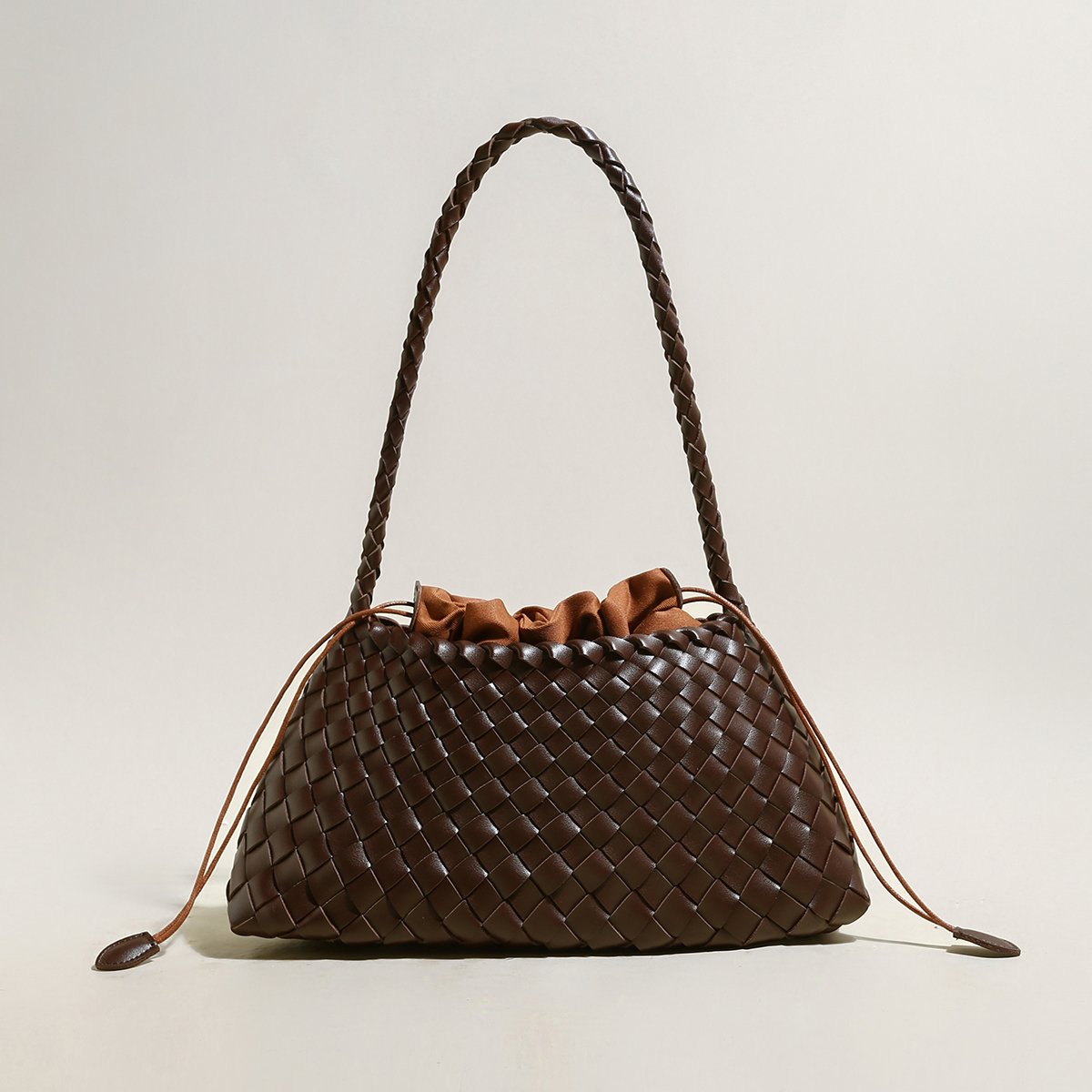 Mini Woven Trapezoid Drawstring Shoulder Bag