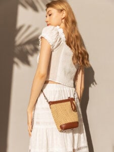 Rustic Rattan Brown Bucket Bag