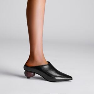 Sphere Heel Leather Pointed Mules