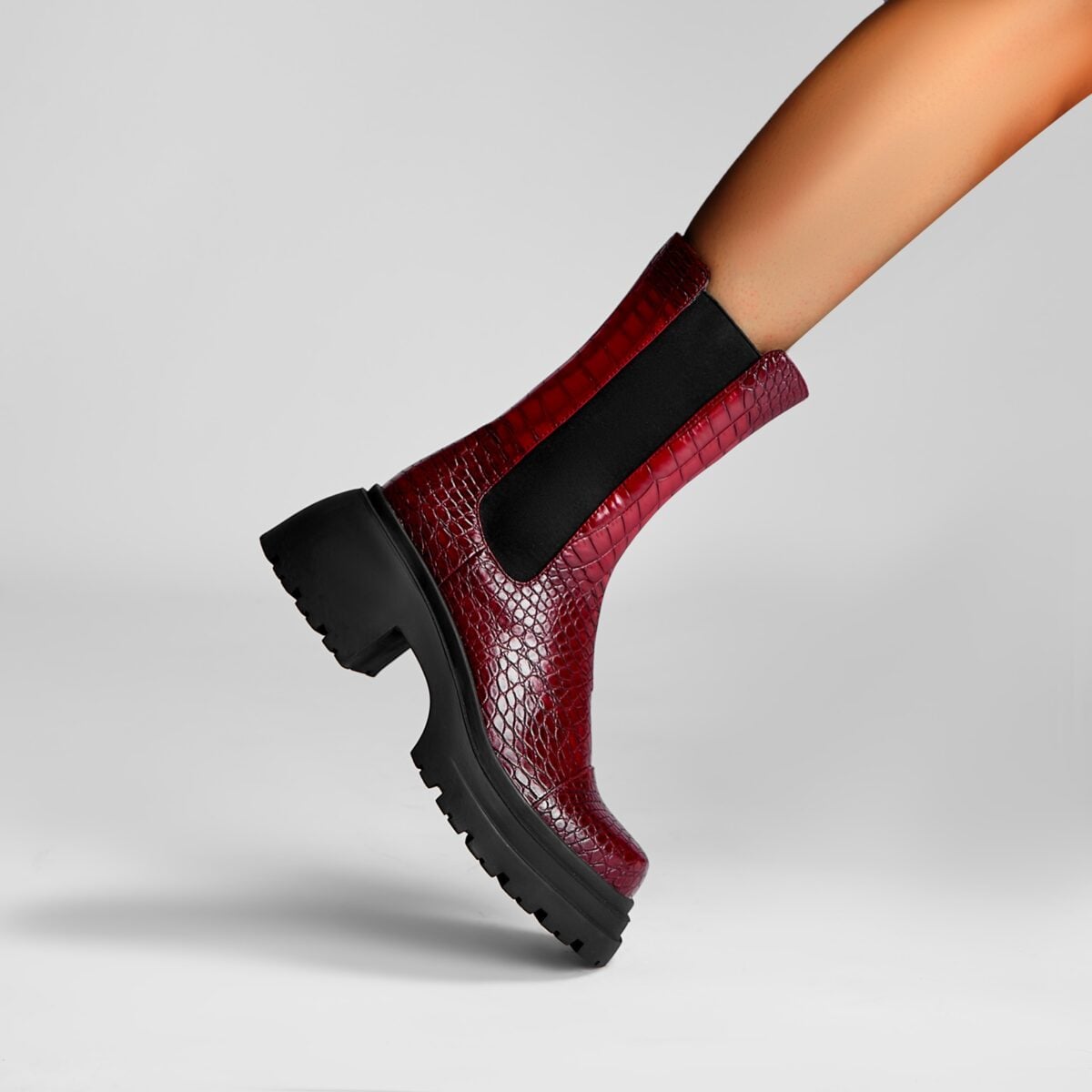 Two Tone Crocodile Embossed Walking Boots