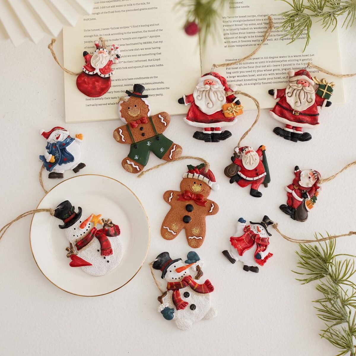 Vintage Hand Painted Christmas Hanging Ornament Set