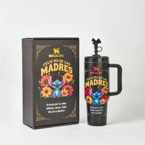 Stanley x Stitch Feliz Día de las Madres 40oz Quencher H2.0 Tumbler – Limited Edition Mother’s Day Black Floral Disney Gift Cup with Bow Straw Topper
